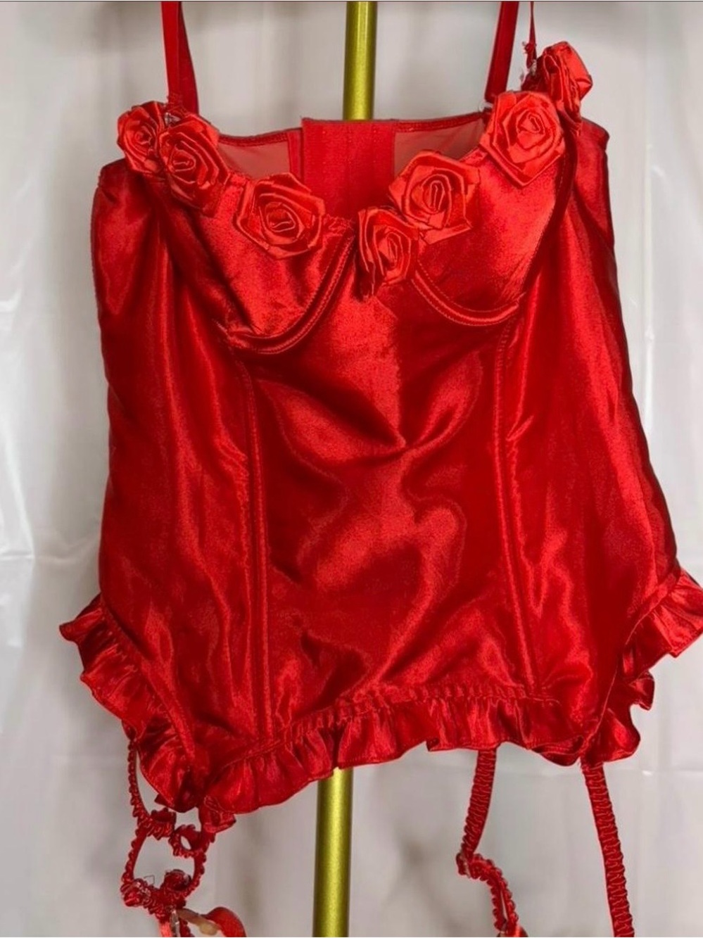 Frederick's of Hollywood Red Satin Corset Bustier Top